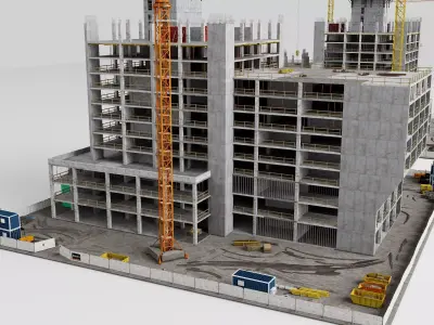 Construction site scene Low-poly 3D model