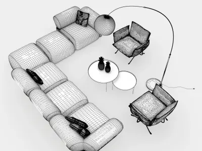 Living room couch set 3D model