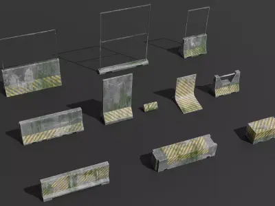 Dirty Concrete Street Barrier Collection Low-poly 3D model