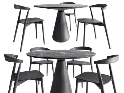 Udukkai Circular Table and Newood Light Side Chair 3D model