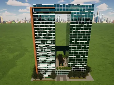 Mixed-Use Twin Towers with Skybridge Concept Design Low-poly 3D model