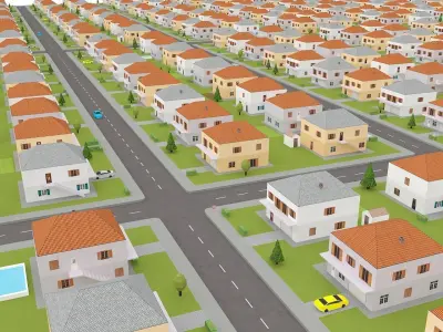 suburb block Low-poly 3D model