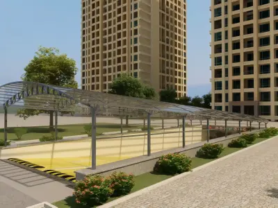 Underground Parking Entrance and Apartment Building 3D model