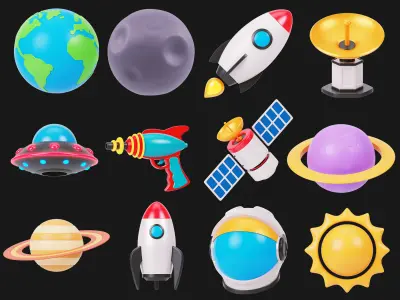 Space 3D Icon Pack Low-poly 3D model