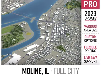 Moline - 3D City Model Low-poly 3D model