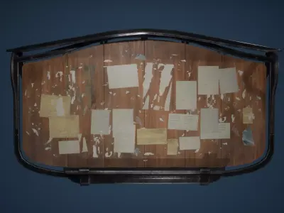 Billboard Game Ready room with lot of papers on wall Low-poly 3D model