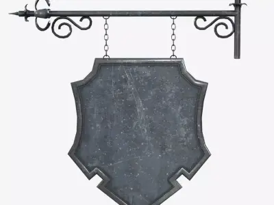 Signboard metal shield hanging on wall 3D model