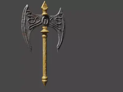 LowPoly Axe sword with golden handle Free low-poly 3D model