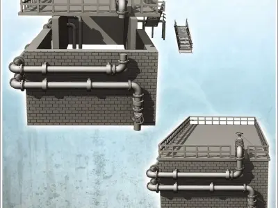 Brick industrial building with staircase and pipework intact ver 3D print model