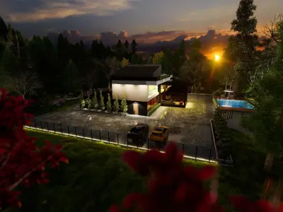 Modern new villa  Low-poly 3D model