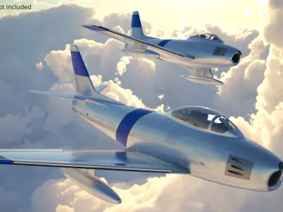  Silver Vintage Military Jet Plane Blue Markings with Interior Rigged for Cinema 4D 