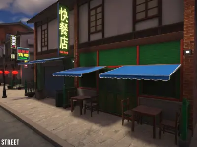 Chinese street - modular city Low-poly 3D model