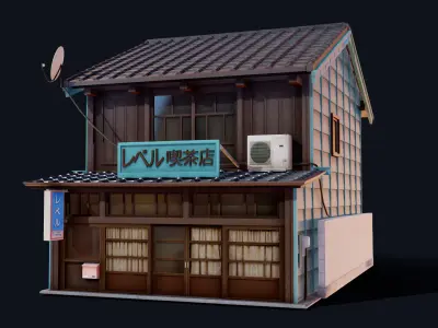 Coffee Shop of Shingawa Low-poly 3D model