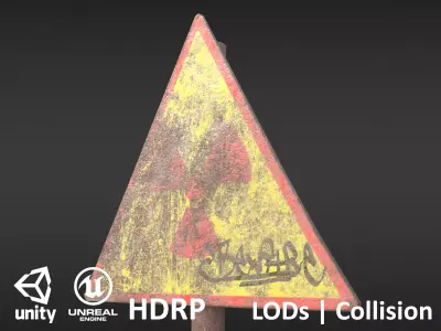 Game-ready Radioactivity sign rusty - Unity - HDRP - UE4 Low-poly 3D model
