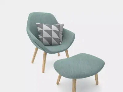 Seater with ottoman and cushion with pattern 3D model