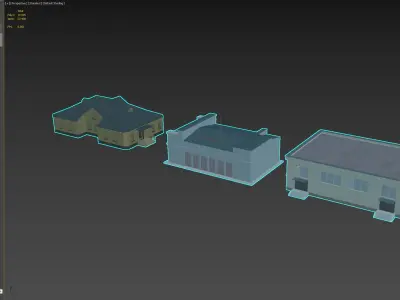 Set of Three Small Utility and Residential Buildings 3D model