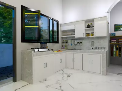 3D sketch up House Exterior and Interior  kitchen  living bath 3D model