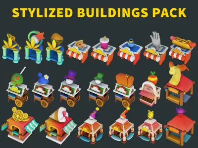 Stylized city pack 3d model Low-poly 3D model