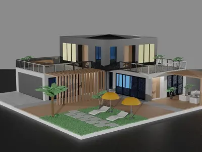 Low Poly Summer House  Low-poly 3D model