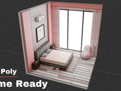 Low Poly Interior Bedroom Low-poly 3D model