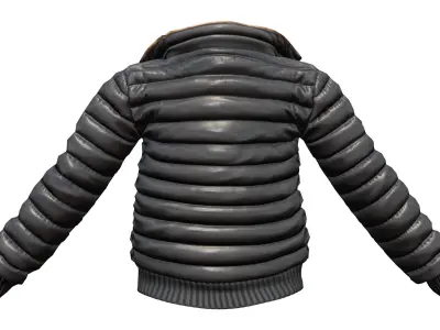 Open Front Shiny Black Padded Jacket Low-poly 3D model