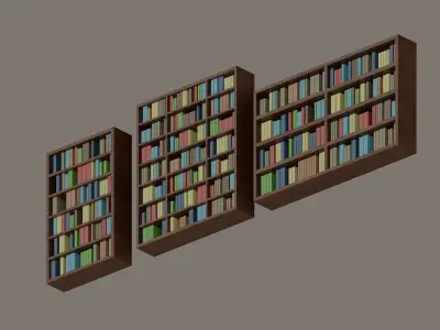 Bookcase three bookshelves Low-poly 3D model