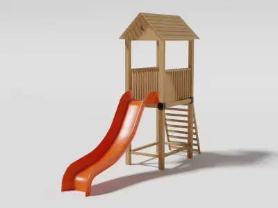 Playground Wooden Slide Low-poly 3D model