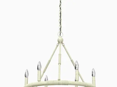 Round bamboo ceiling candles chandelier mansion style 3D model