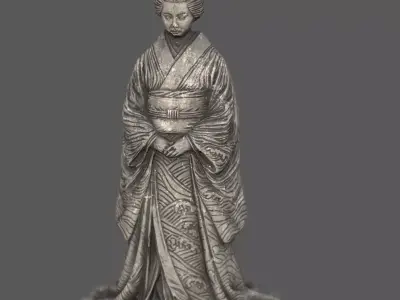 Captivating Japanese Geisha Statue Game Ready Low Poly 3D Model Low-poly 3D model