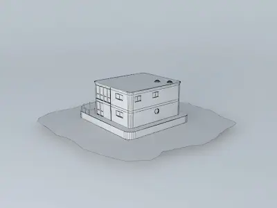 Houseboat orange building floating in water Free 3D model