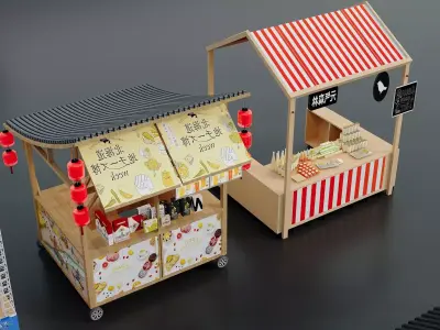 Colorful Street Food Market Stalls Pack 3D model