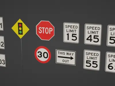Signs and Road Signs Low-poly 3D model