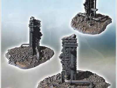 Industrial building ruins with machinery exposed pipes and parti 3D print model