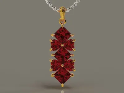 Prong set heart and princess shape diamond pendant 3D print model
