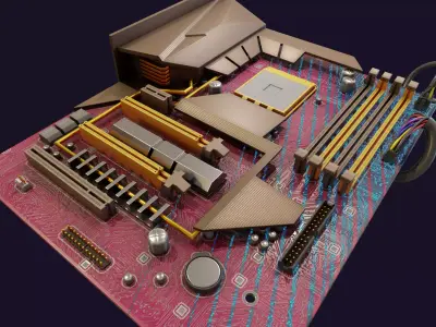 rgb pc motherboard gaming gamer pcie computer circuit board Low-poly 3D model