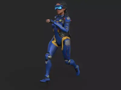 Cybernetic Girl Animated Low-poly 3D model
