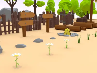 Trees Flowers and Rocks Low-poly 3D model