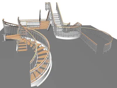 Metal-Wood Stairs 3 3D model