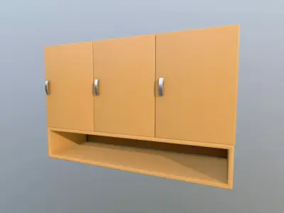 Modern Wooden Wall Cabinet with Openable Doors Low-poly 3D model
