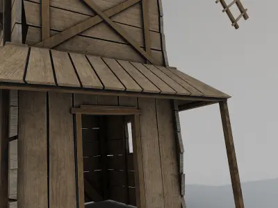 Medieval Wooden Windmill PBR  Low-poly 3D model