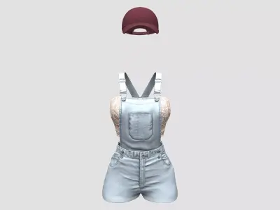 3in1 Short Jeans Overalls Top Cap Outfit Low-poly 3D model