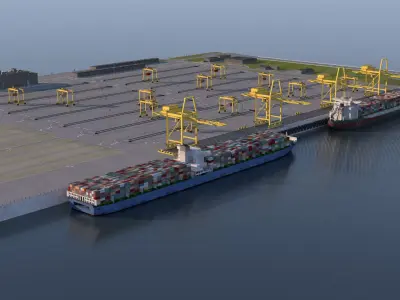Detailed sea port container terminal Low-poly 3D model