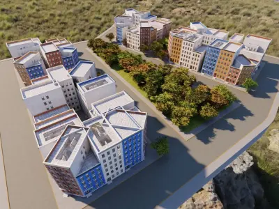 Row Townhouses New York style Low-poly 3D model