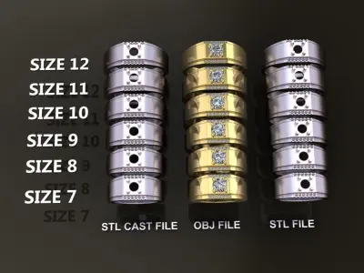 Signet Ring Square Tapered Side Diamond Row Mix Size 7-12 3D print model