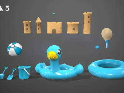 BEACH ASSETS Low-poly 3D model