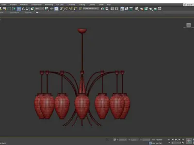 French 1960s Brass and White Glass Chandelier Low-poly 3D model