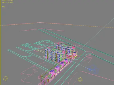 Architecture apartment building with parking lot 3D model