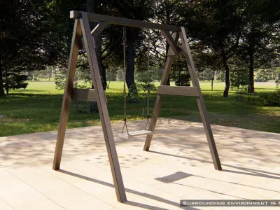 Classic wooden swing set with ropes 3D model