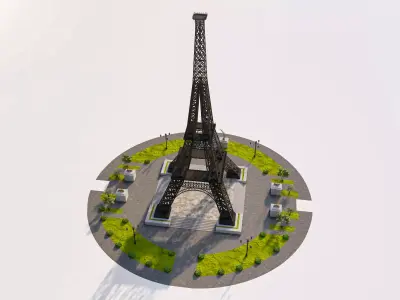 Eiffel Tower With Circular Landscape Model Low-poly 3D model