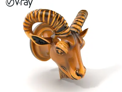 Bronze Goat Head Door Knocker Sculpture model pack Low-poly 3D model